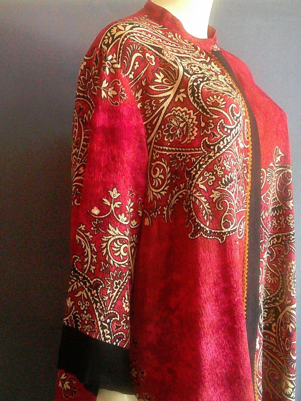 Citron of Santa Monica Red Silk Paisley Asian Tunic Top 2X - Picture 7 of 10